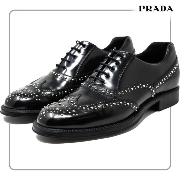 Prada Studded Wingtip Derby in Black - Embellished with Studs US10 - Picture 1 of 12